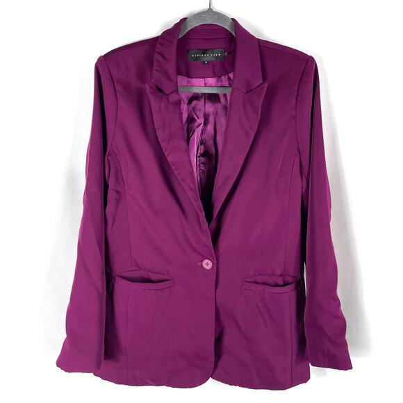 Endless Rose Blazer Purple Crepe Pockets One-Button Notch Collar‎ Sz M - Picture 6 of 12